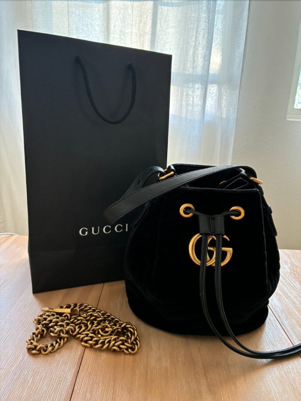 Gucci Marmont Velvet Bucket Bag